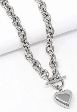 Silver Heart Toggle Chain Necklace - Women